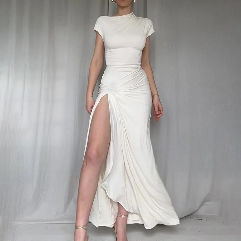 Women's Short Sleeve Ruched Bodycon Maxi Dresses Casual Sleeveless Wedding Guest Dresses