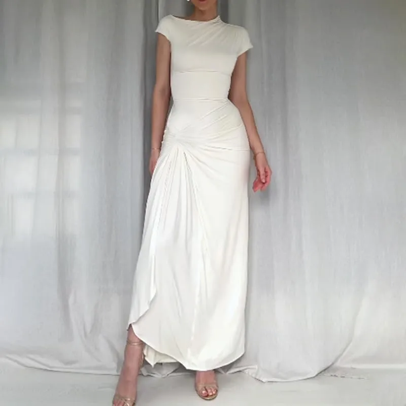 Women's Short Sleeve Ruched Bodycon Maxi Dresses Casual Sleeveless Wedding Guest Dresses