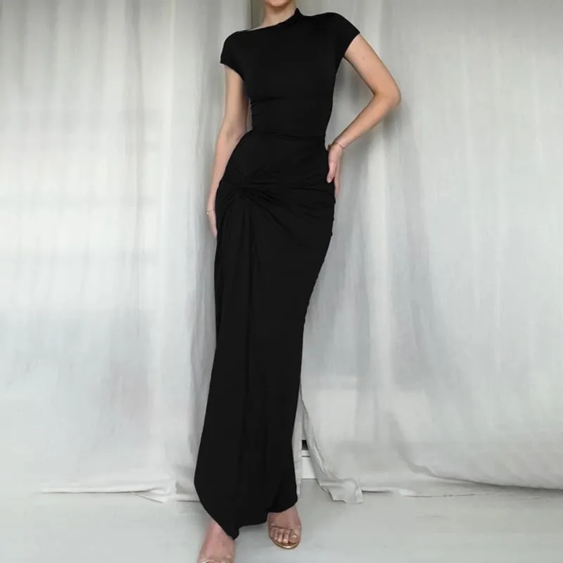 Women's Short Sleeve Ruched Bodycon Maxi Dresses Casual Sleeveless Wedding Guest Dresses