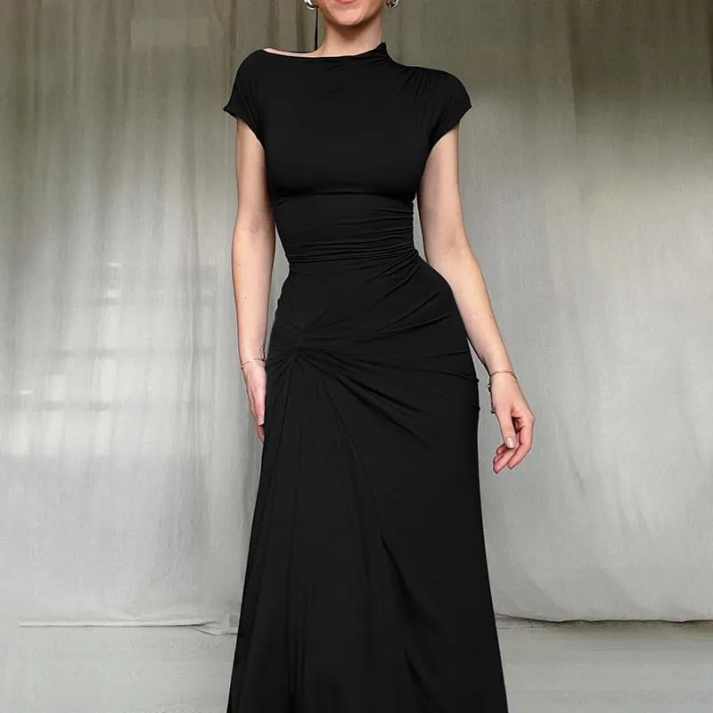 Women's Short Sleeve Ruched Bodycon Maxi Dresses Casual Sleeveless Wedding Guest Dresses