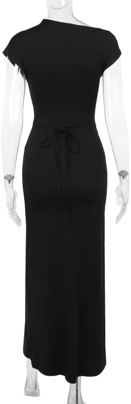 Women's Short Sleeve Ruched Bodycon Maxi Dresses Casual Sleeveless Wedding Guest Dresses