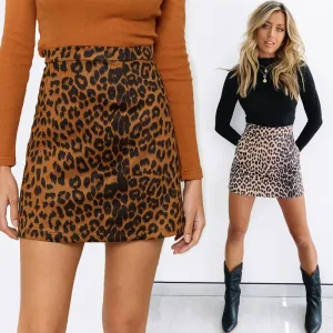 Women's Skirts Summer Fashion New Sexy Female High Waist Leopard Printed Zip A-Line Skirts LDY-WW4346