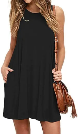 Women's Sleeveless Dress with Pockets Casual Loose Flowy Basic with Pockets Casual Fashion Elegant Trendy Outfits