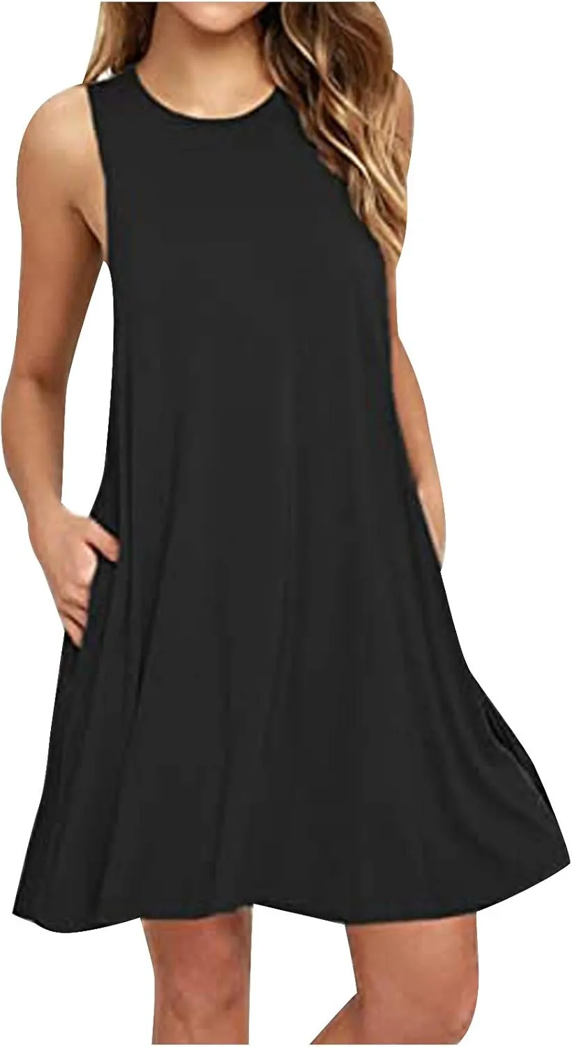 Women's Sleeveless Dress with Pockets Casual Loose Flowy Basic with Pockets Casual Fashion Elegant Trendy Outfits