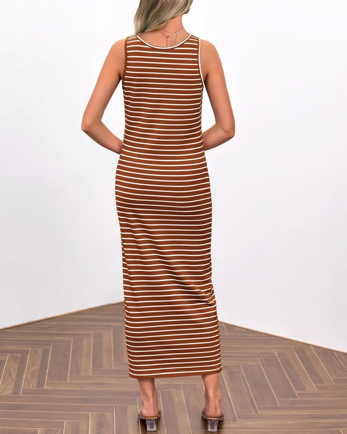 Women's Sleeveless Striped Dress Summer Casual Jumper Dresses U Neck Bodycon Dresses Fashion Trendy Outfits