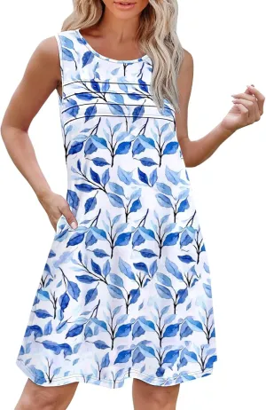 Women's Sleeveless Vest Dress 2025 Summer Casual Loose Sundresses Chest Pleated Beach Dresses with Pockets