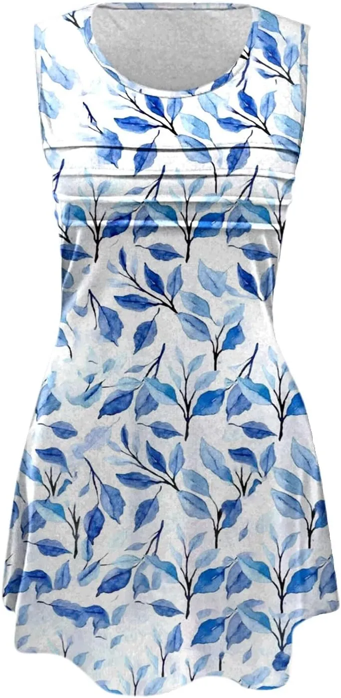 Women's Sleeveless Vest Dress 2025 Summer Casual Loose Sundresses Chest Pleated Beach Dresses with Pockets
