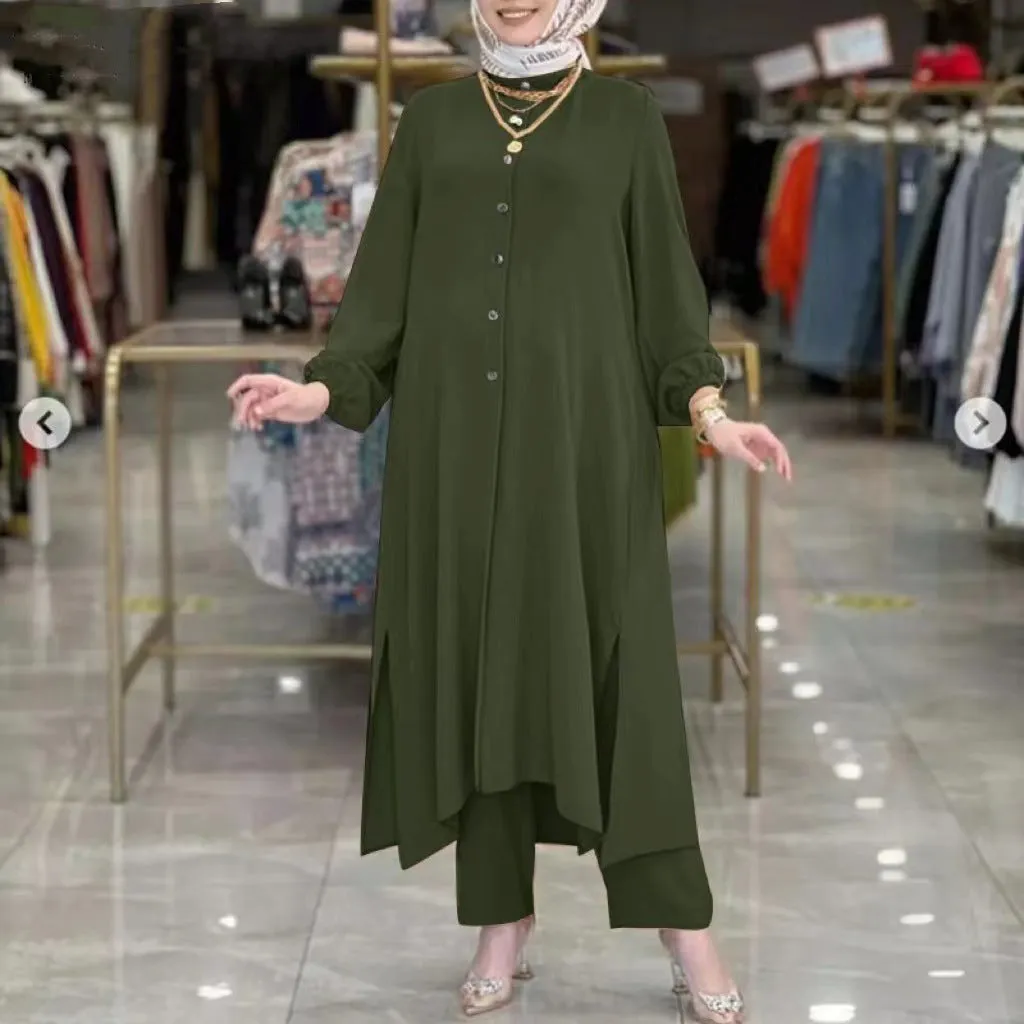 Women's Solid Color Casual Muslim Dress Sets