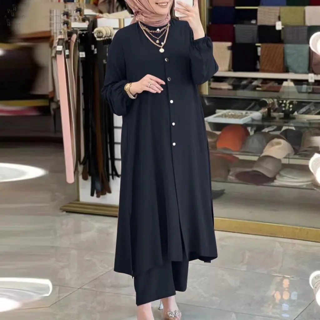 Women's Solid Color Casual Muslim Dress Sets
