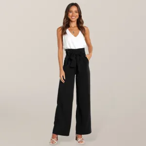 Women's Solid Color Chic And Fun Belted Wide Leg Trousers