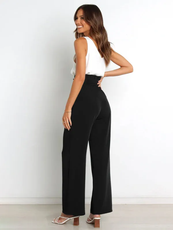 Women's Solid Color Chic And Fun Belted Wide Leg Trousers
