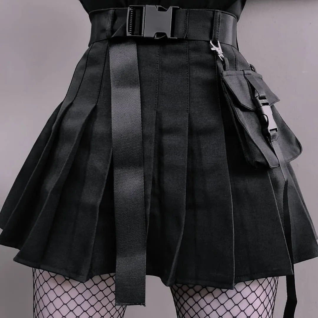 Women's Solid Color Pocket Pleated Skirts With Belt