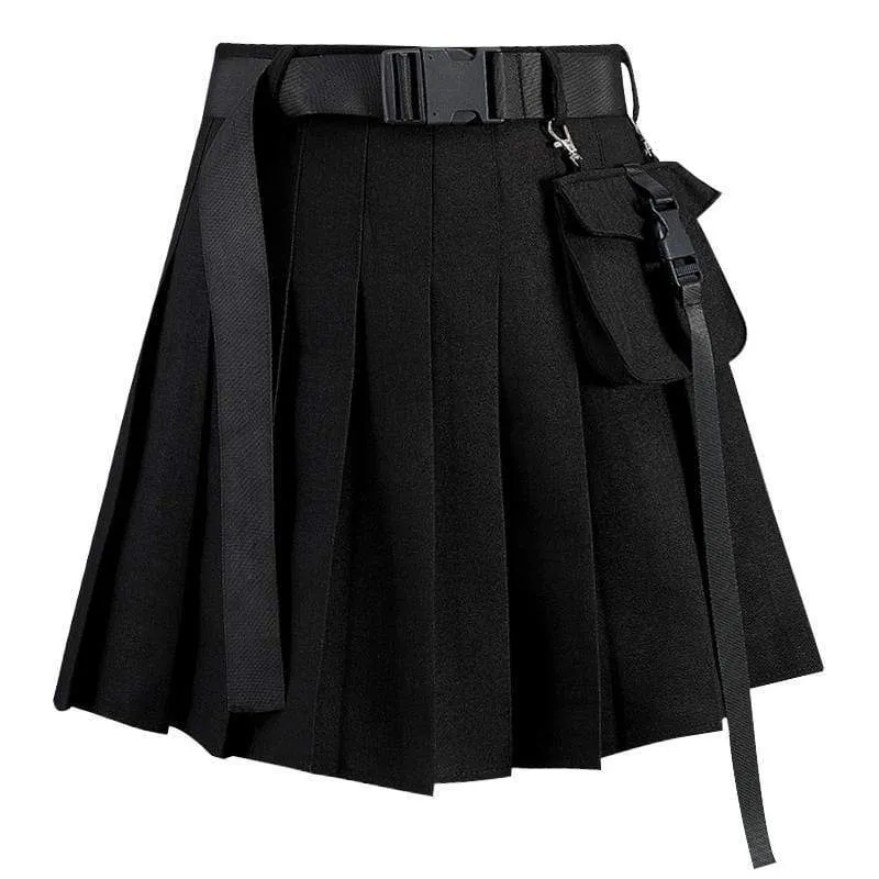 Women's Solid Color Pocket Pleated Skirts With Belt