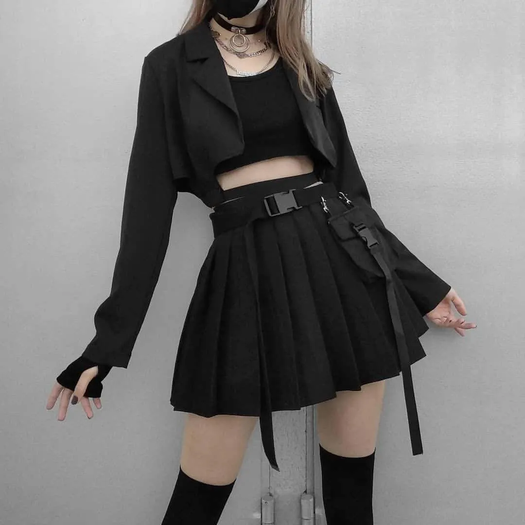 Women's Solid Color Pocket Pleated Skirts With Belt
