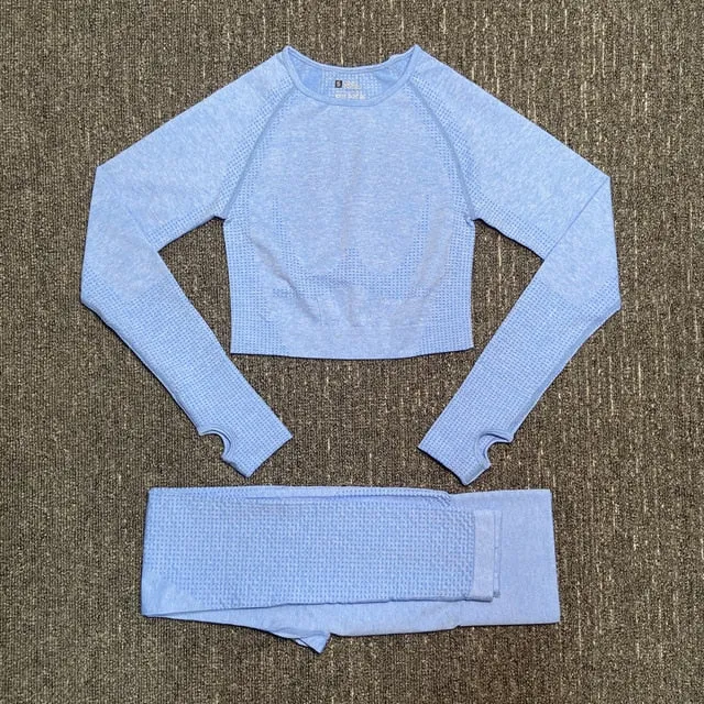 Women's Sportswear Yoga Set Gym Clothing Tracksuit Long Sleeve Crop Top High Waist Seamless Leggings for Fitness Sports Suit
