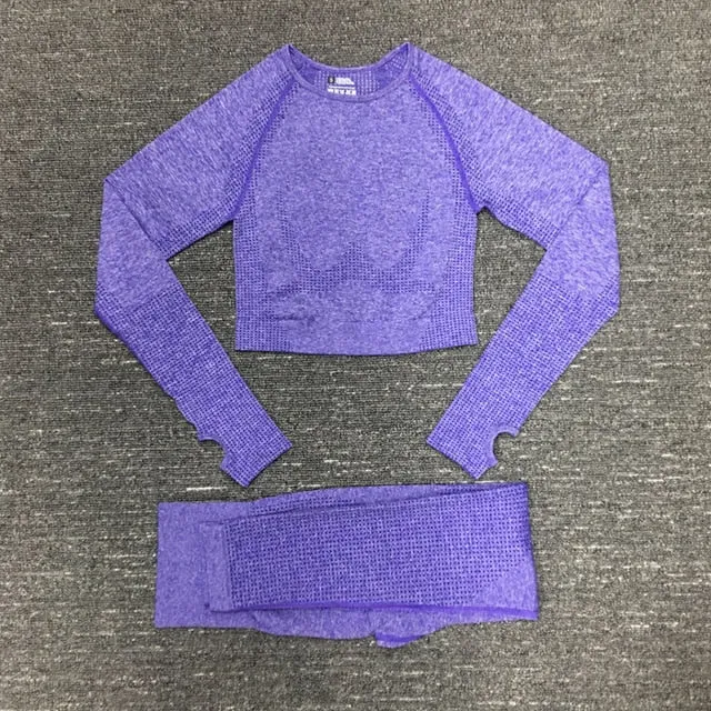Women's Sportswear Yoga Set Gym Clothing Tracksuit Long Sleeve Crop Top High Waist Seamless Leggings for Fitness Sports Suit