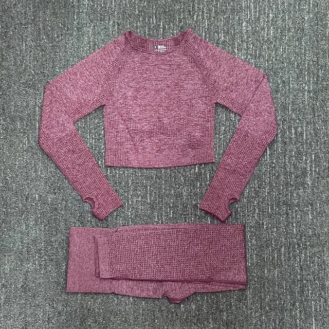 Women's Sportswear Yoga Set Gym Clothing Tracksuit Long Sleeve Crop Top High Waist Seamless Leggings for Fitness Sports Suit