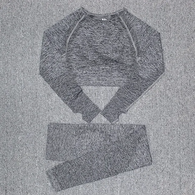 Women's Sportswear Yoga Set Gym Clothing Tracksuit Long Sleeve Crop Top High Waist Seamless Leggings for Fitness Sports Suit