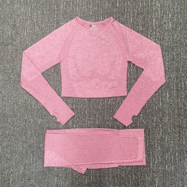 Women's Sportswear Yoga Set Gym Clothing Tracksuit Long Sleeve Crop Top High Waist Seamless Leggings for Fitness Sports Suit