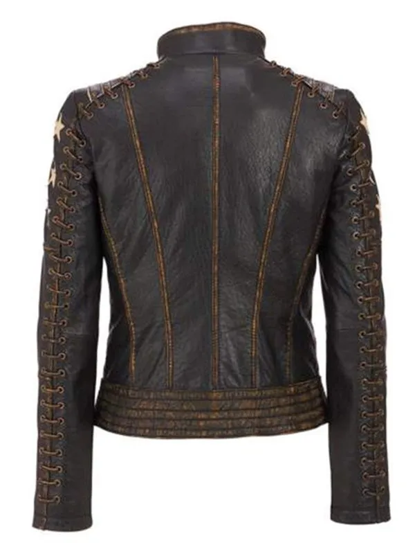 Women's Stars and Stripes Brown Vintage Leather Jacket