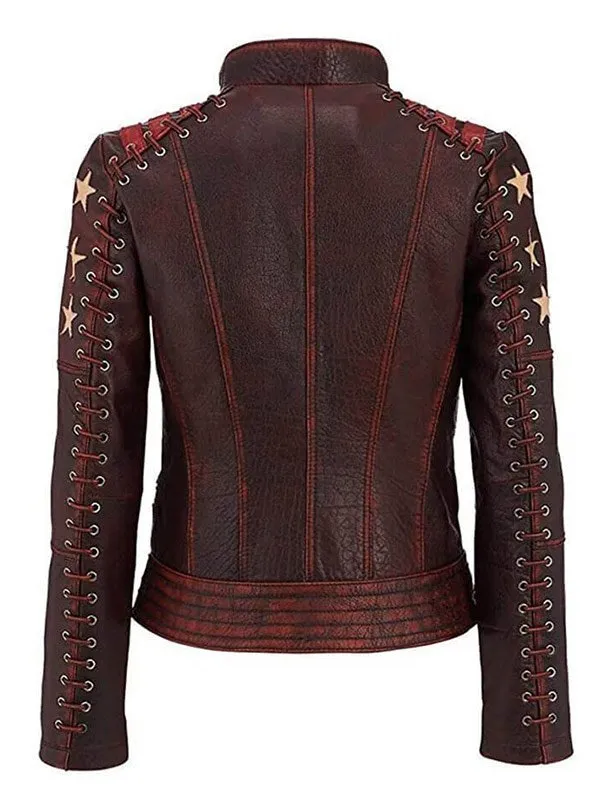 Women's Stars and Stripes Brown Vintage Leather Jacket