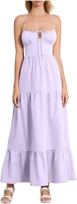 Women's Strappy Backless A Hem Temperament Casual Vacation Dresses Sleeveless Spaghetti Strap Long Dress