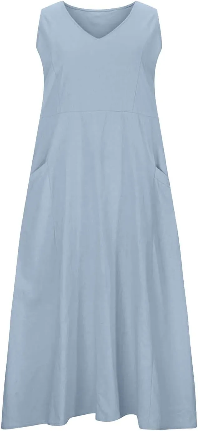Women's Summer Casual Loose Sundresd Women's Summer Casual Sleeveless Long Maxi Beach Dress Cotton Linen Summer