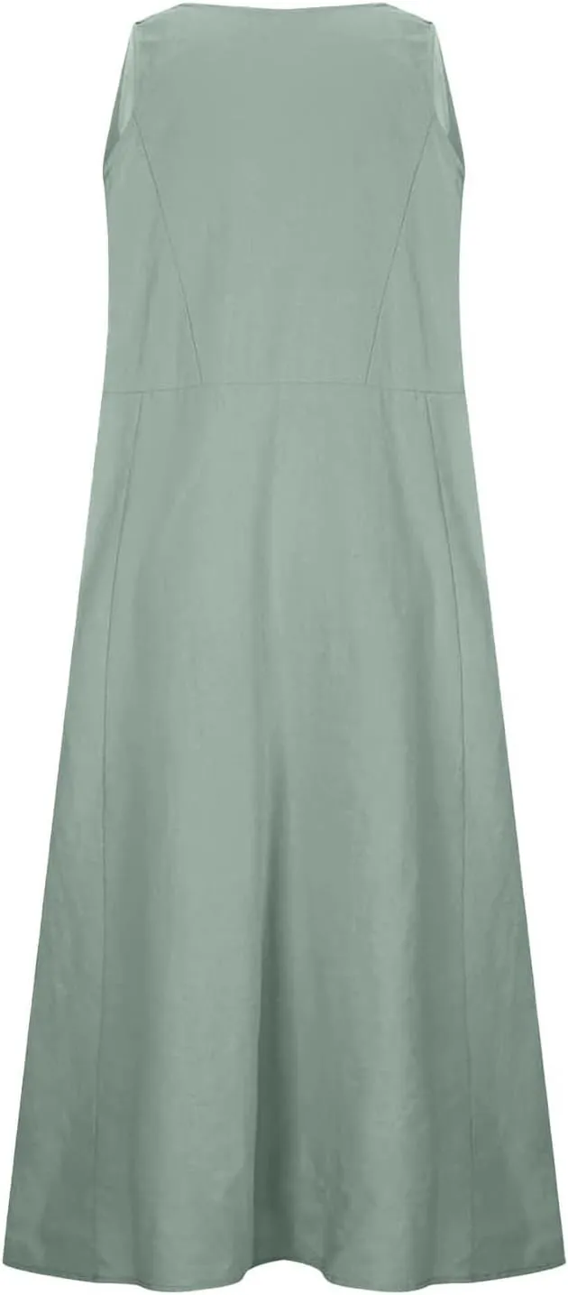 Women's Summer Casual Loose Sundresd Women's Summer Casual Sleeveless Long Maxi Beach Dress Cotton Linen Summer