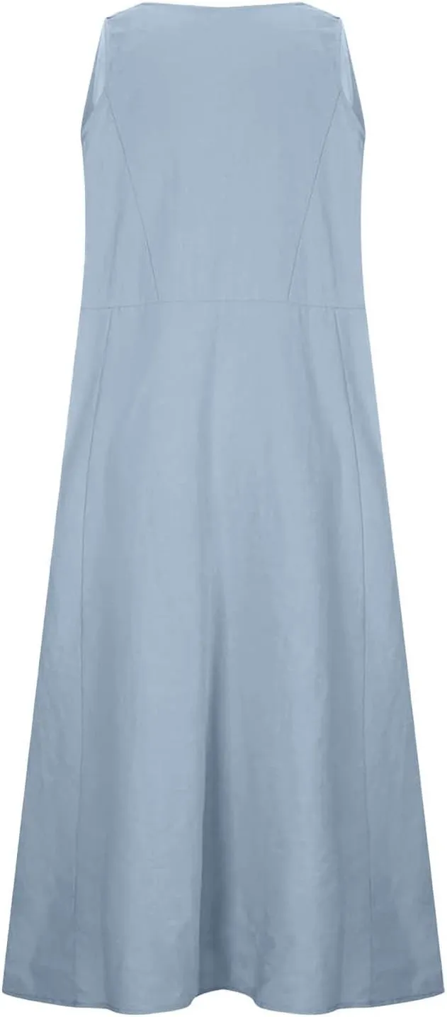Women's Summer Casual Loose Sundresd Women's Summer Casual Sleeveless Long Maxi Beach Dress Cotton Linen Summer