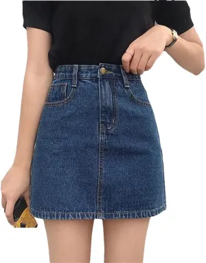 Women's Summer Casual Vintage Tassel Denim Mini Skirts High Waist A Line Plus Size Denim Skirts