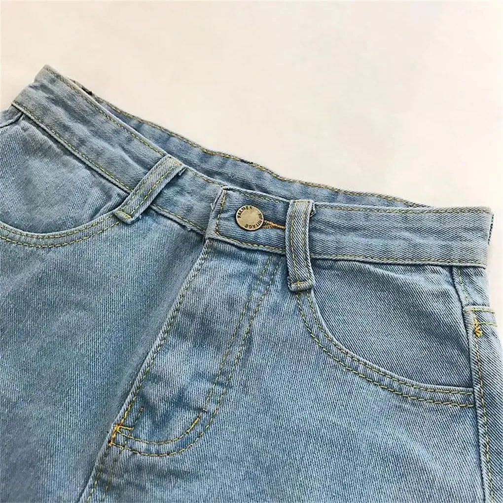 Women's Summer Casual Vintage Tassel Denim Mini Skirts High Waist A Line Plus Size Denim Skirts