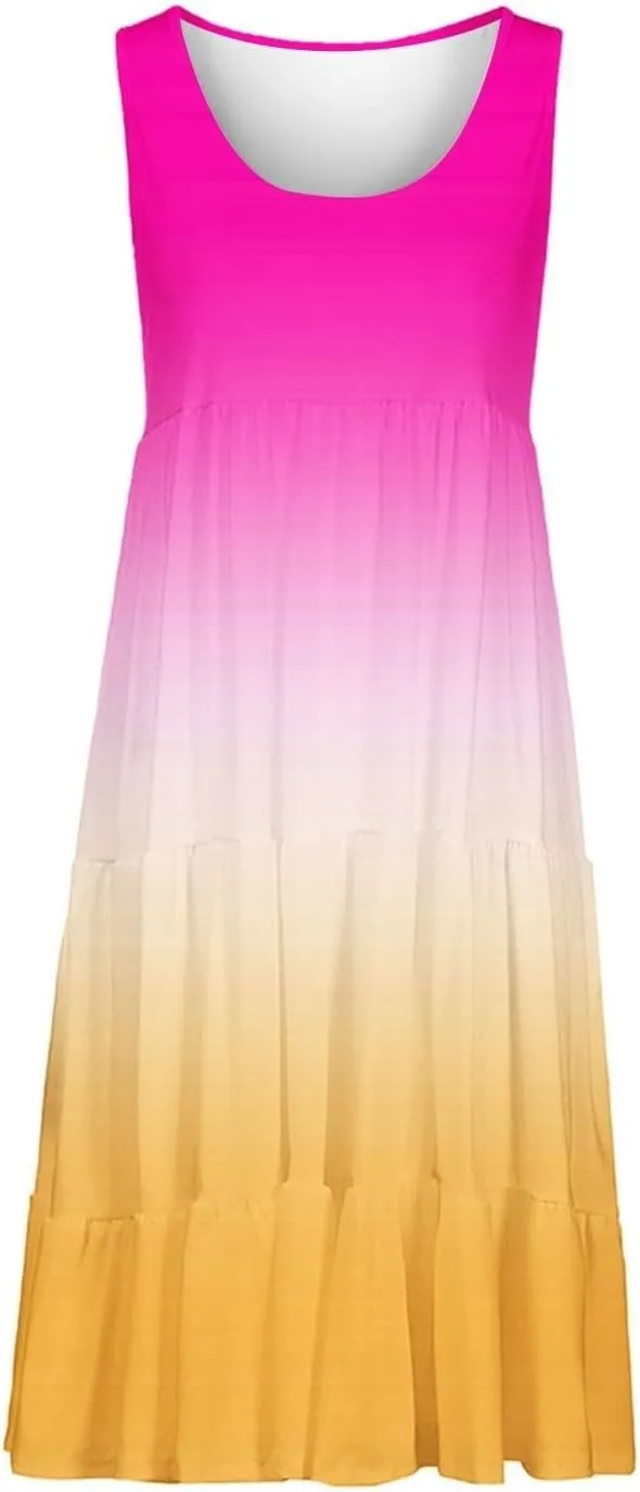 Women's Summer Dress 2025 Crew Neck Sleeveless Dresses Beach Casual Loose Sundress Vacation Outfits
