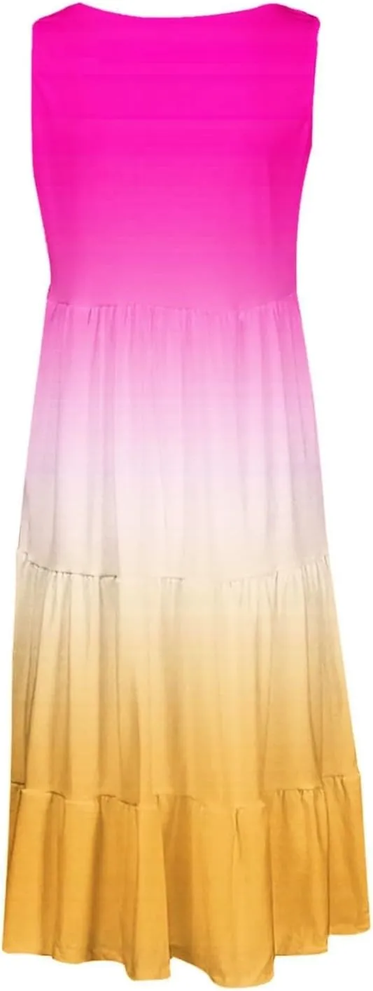 Women's Summer Dress 2025 Crew Neck Sleeveless Dresses Beach Casual Loose Sundress Vacation Outfits