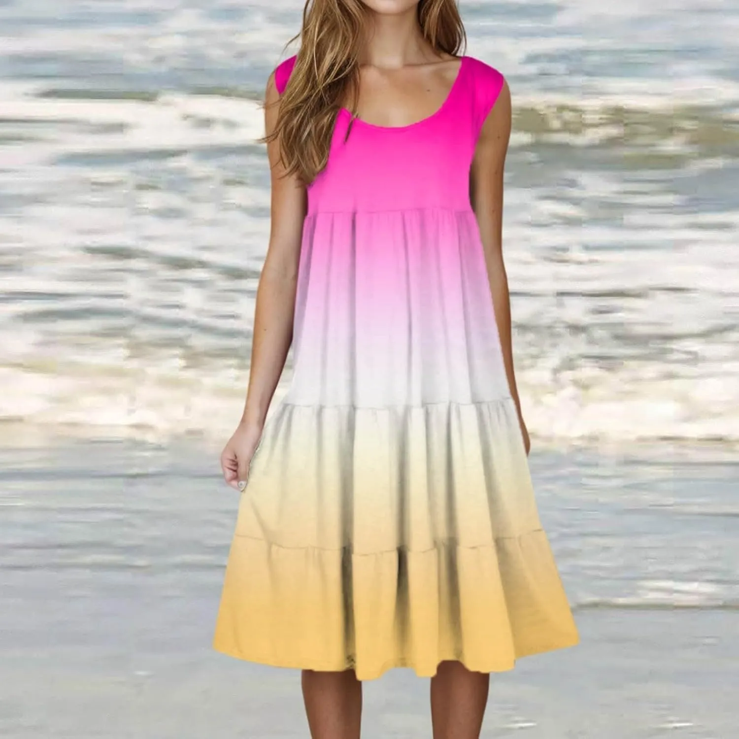 Women's Summer Dress 2025 Crew Neck Sleeveless Dresses Beach Casual Loose Sundress Vacation Outfits