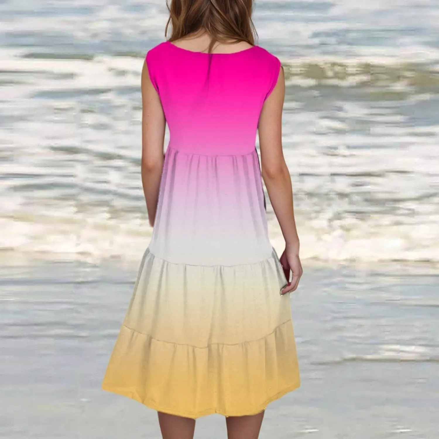 Women's Summer Dress 2025 Crew Neck Sleeveless Dresses Beach Casual Loose Sundress Vacation Outfits