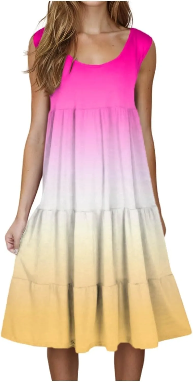 Women's Summer Dress 2025 Crew Neck Sleeveless Dresses Beach Casual Loose Sundress Vacation Outfits