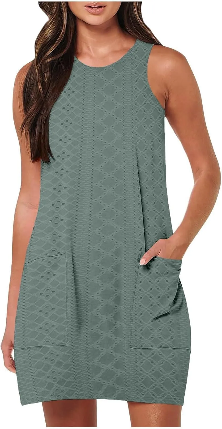 Womens Summer Dress Loose Tank Sundress Sleeveless Dresses Beach Sundress Casual Swing Sun Dress with Pocket 2025