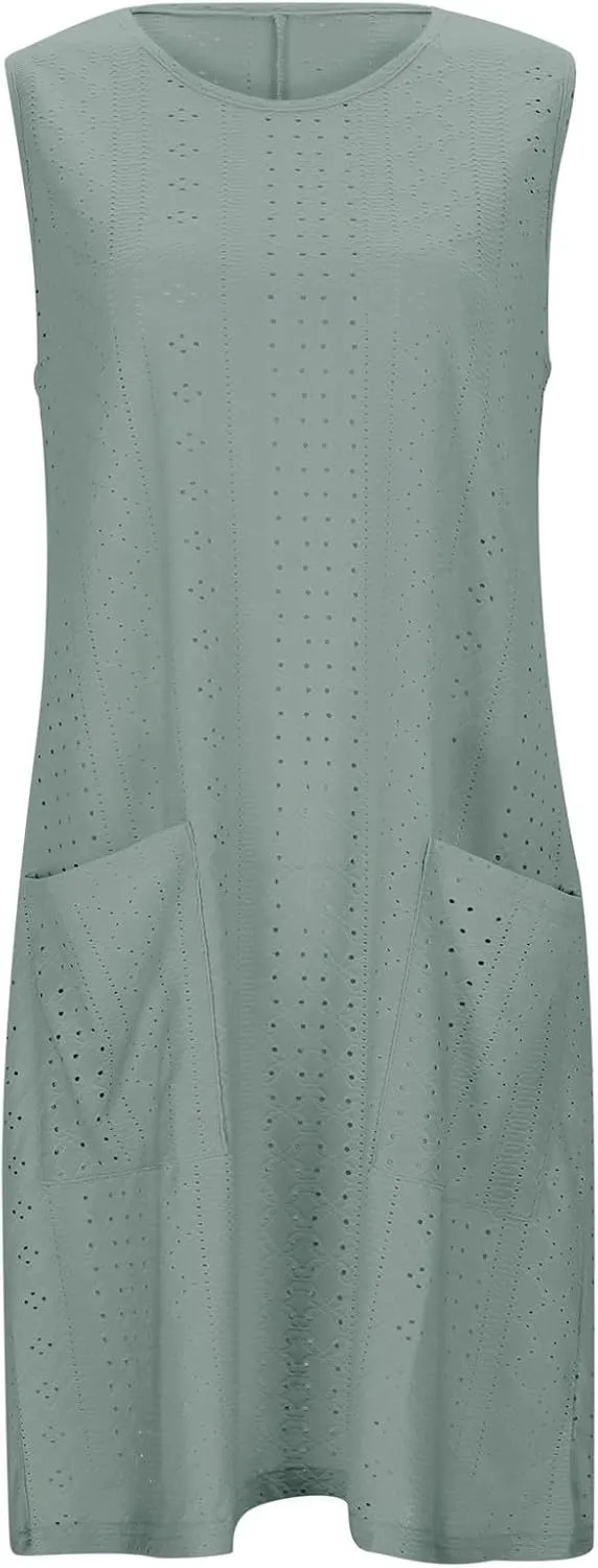 Womens Summer Dress Loose Tank Sundress Sleeveless Dresses Beach Sundress Casual Swing Sun Dress with Pocket 2025