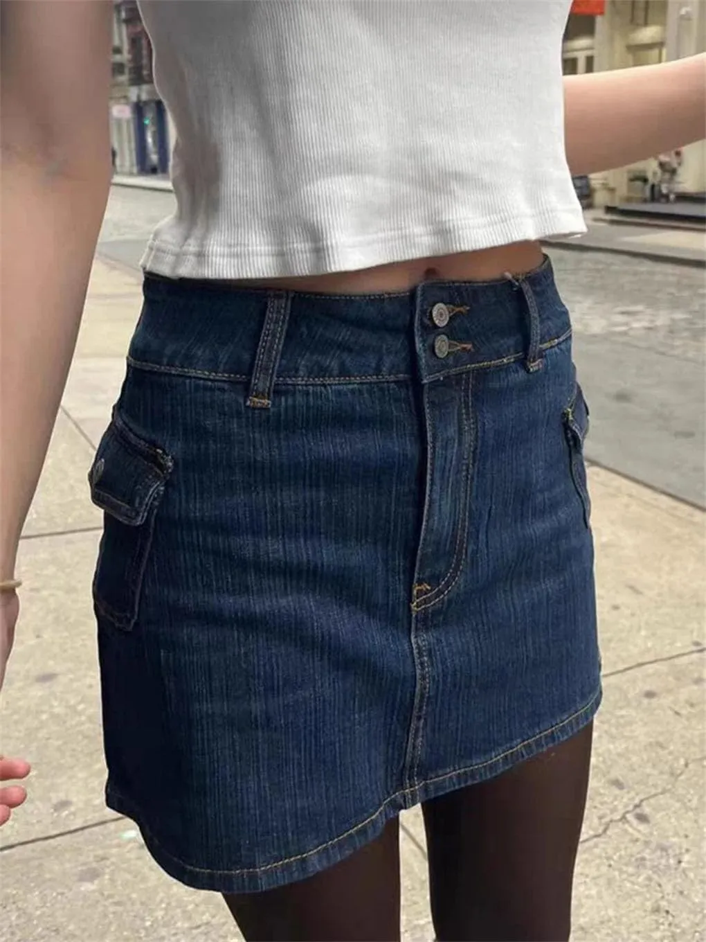 Women's Summer High Waist A Line Cotton Denim Mini Skirts Vintage Streetwear Sweet Slim Denim Skirts