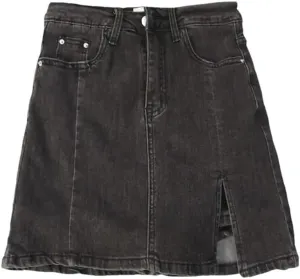 Women's Summer Korean A Line Denim Mini Skirts High Waist Slimming Side Slit Denim Skirts