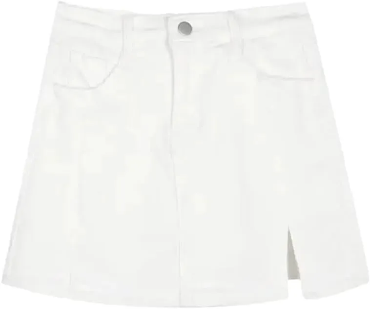 Women's Summer Korean A Line Denim Mini Skirts High Waist Slimming Side Slit Denim Skirts