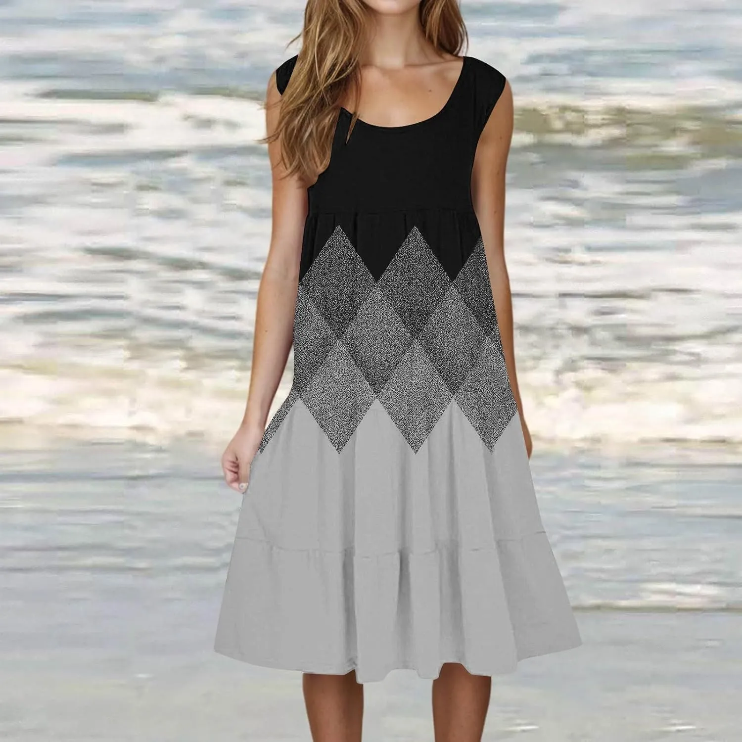 Womens Summer Midi Dress 2025 Sleeveless Crew Neck Cute Loose A line Boho Floral Casual Vacation Dresses with Pockets