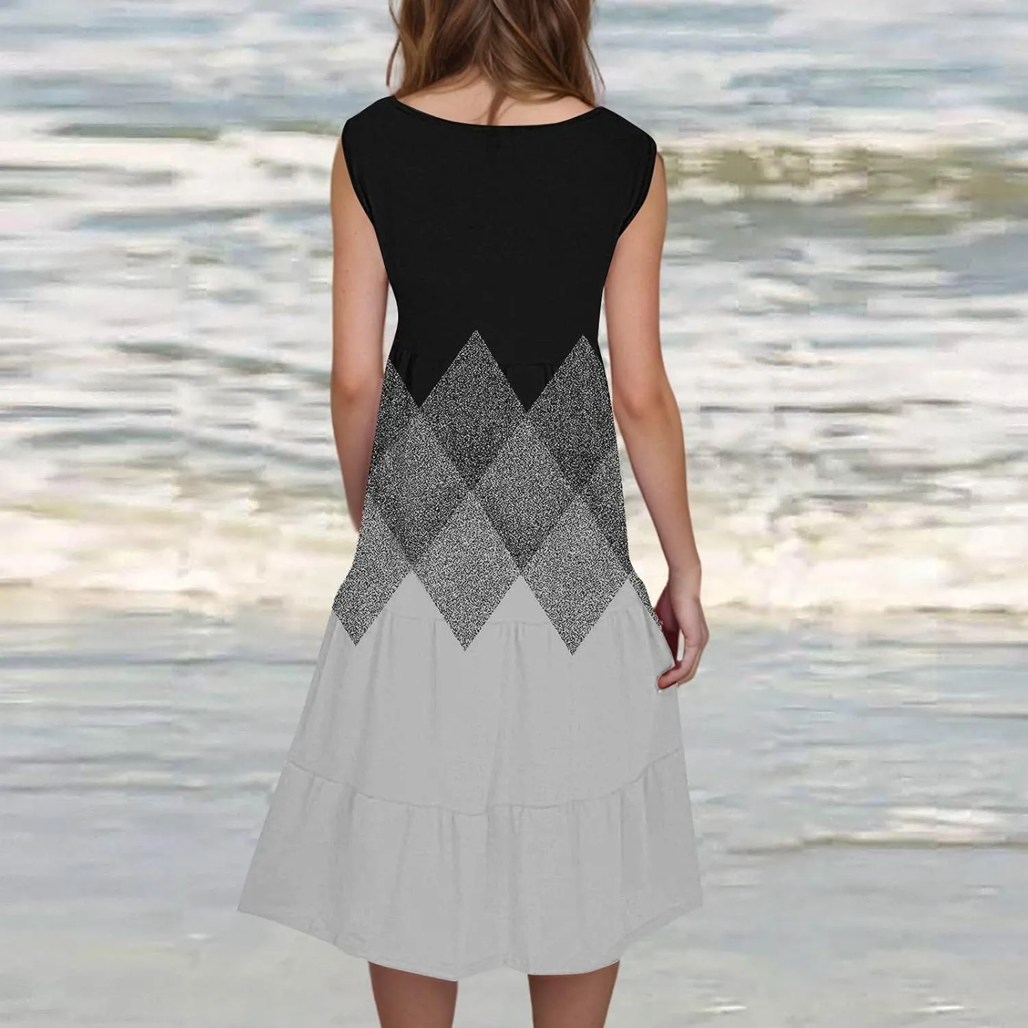 Womens Summer Midi Dress 2025 Sleeveless Crew Neck Cute Loose A line Boho Floral Casual Vacation Dresses with Pockets