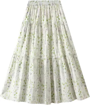 Women's Summer Printed Slim Fit A-Line Skirts High Waisted All Match Midi Length Skirts