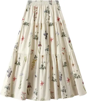 Women's Summer Printed Slim Fit A-Line Skirts High Waisted All Match Midi Length Skirts