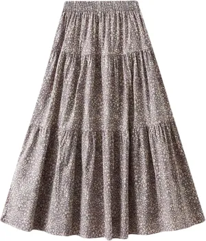 Women's Summer Printed Slim Fit A-Line Skirts High Waisted All Match Midi Length Skirts