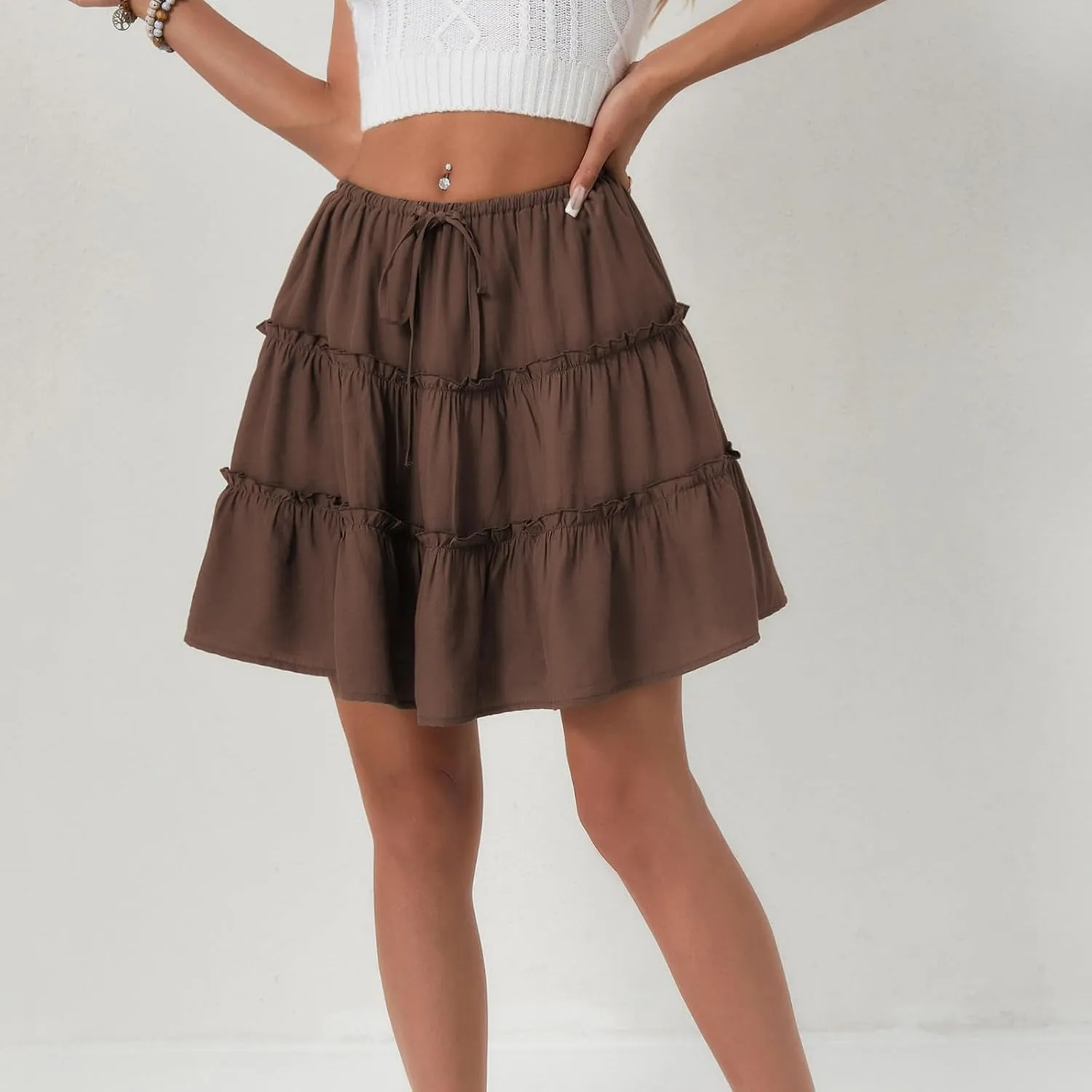 Women's Summer Skirts 2025 Flowy Mini Skirts High Waisted Ruffle Boho Casual Cute Beach Short Skirt, S-XL