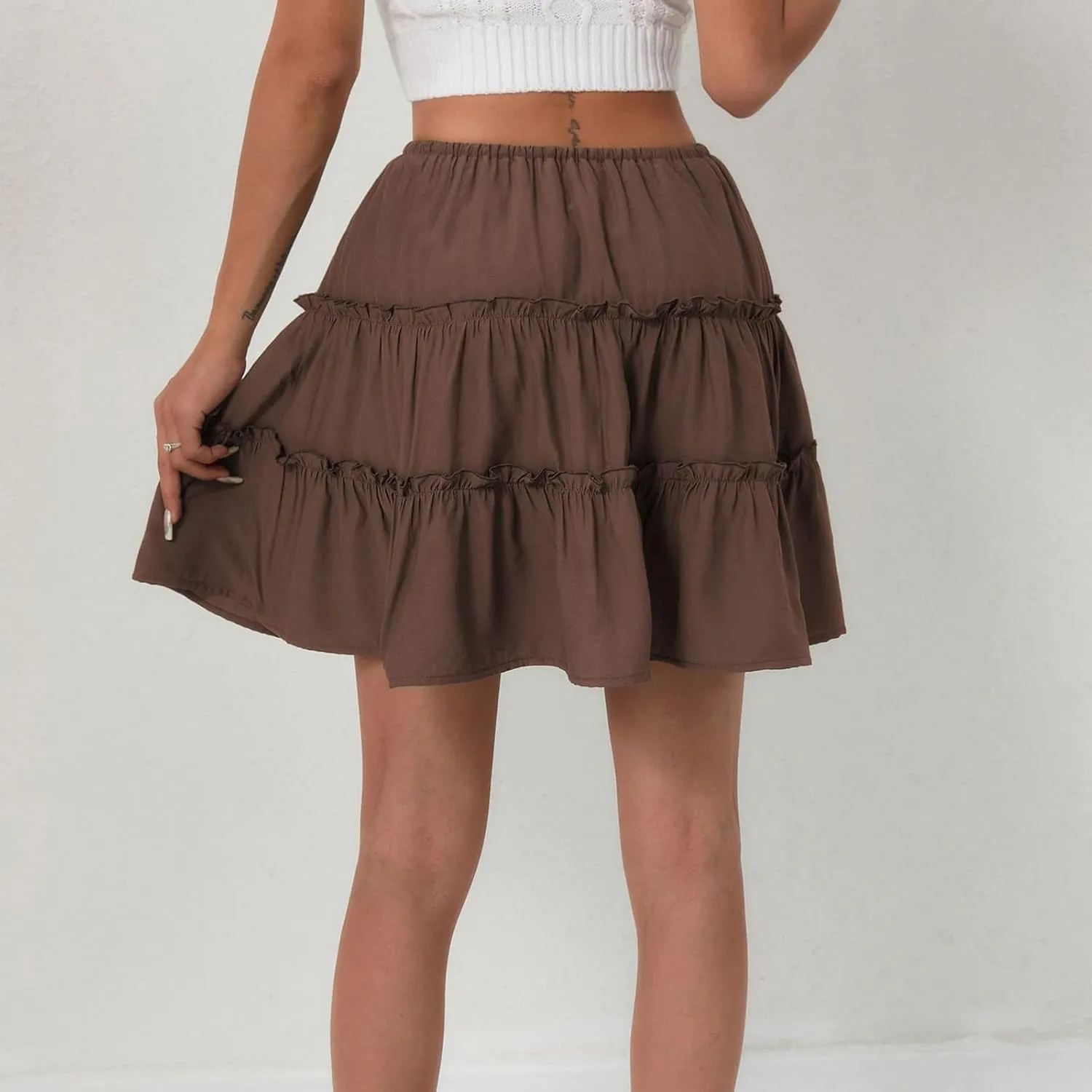 Women's Summer Skirts 2025 Flowy Mini Skirts High Waisted Ruffle Boho Casual Cute Beach Short Skirt, S-XL