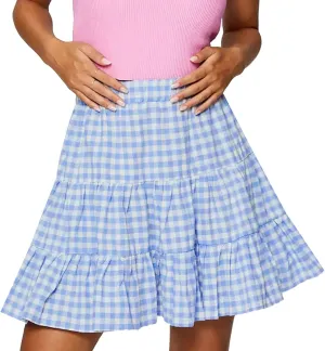Women's Summer Skirts High Waist Ruffle Tiered Plaid Mini Skirt A line Beach Cute Skirts Pleated Cheer Women