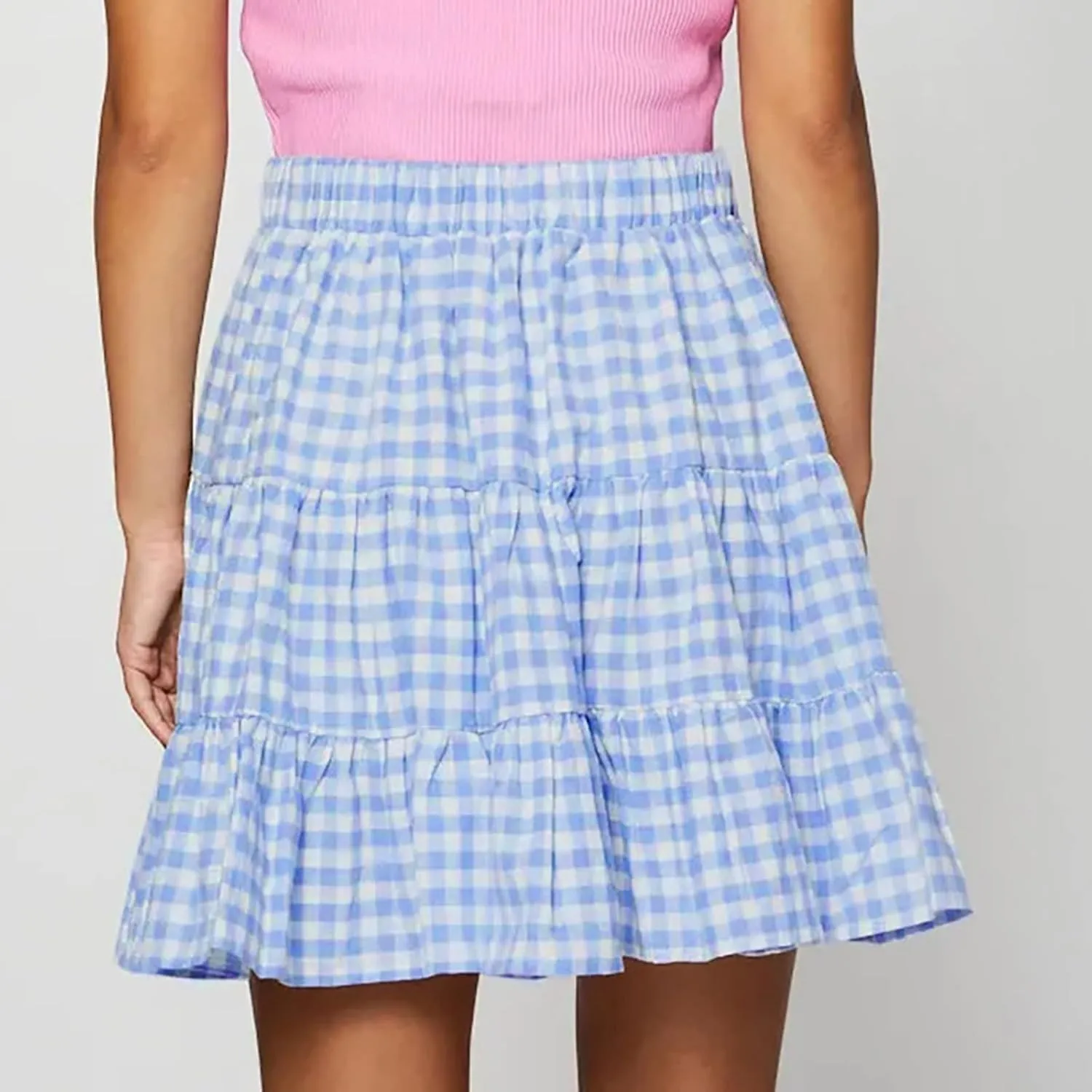Women's Summer Skirts High Waist Ruffle Tiered Plaid Mini Skirt A line Beach Cute Skirts Pleated Cheer Women